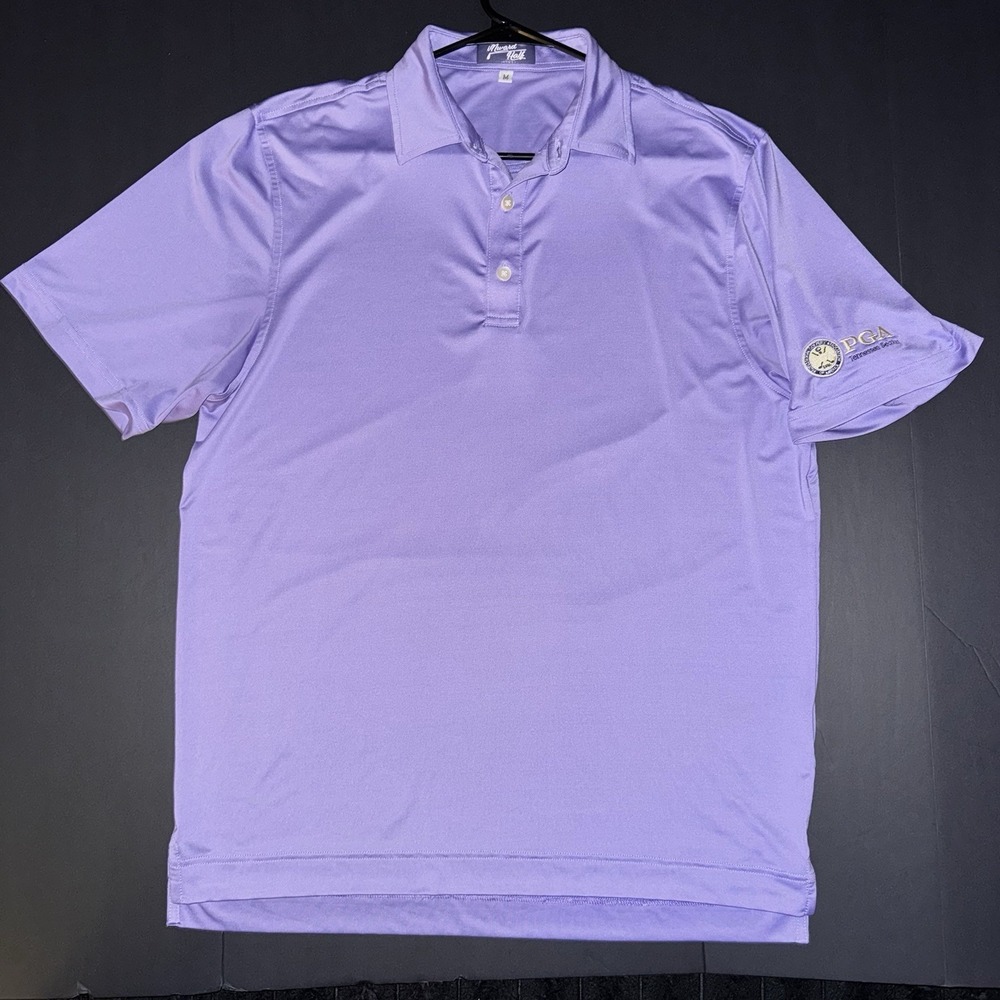 Men's Medium Inward Half Golf Polo Shirt Purple Embroidered Logo Short Sleeve